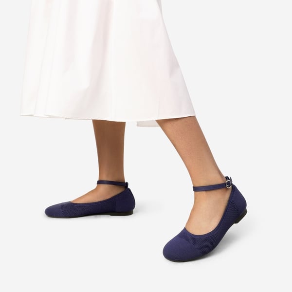 Elegant Removable Ankle Strap Flats  - NAVY - 1