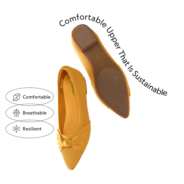 Elegant Pointed Toe Bow Knitted Flat Shoes - YELLOW - 2