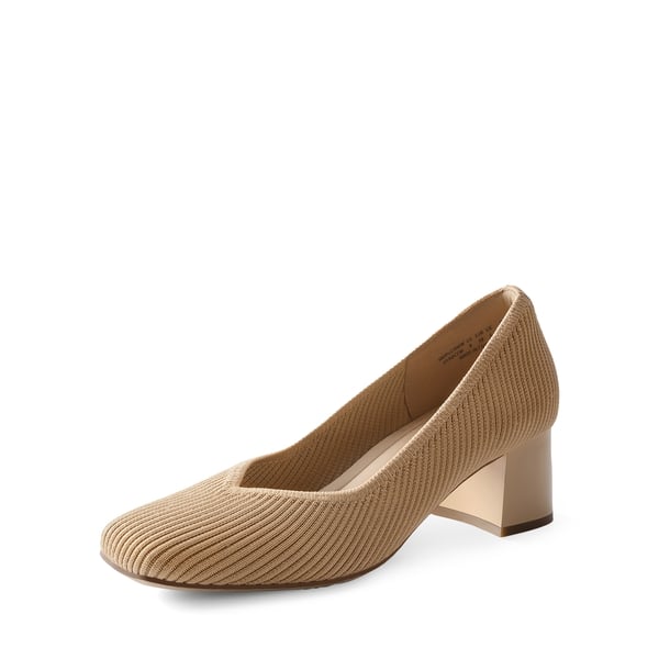 Modern Square-Toe Knit Pumps - BEIGE -  0
