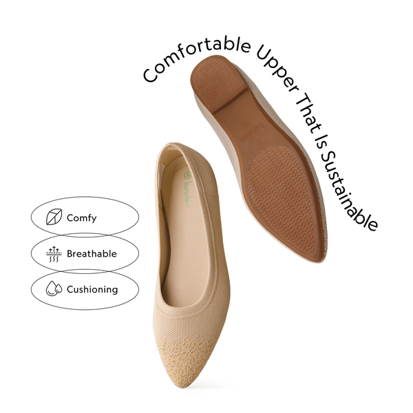  Lightweight Pointed Toe Sparkly Flats - APRICOT - 2