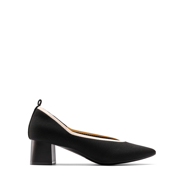Comfy Chunky Heel Knit Pumps  - BLACK - 4