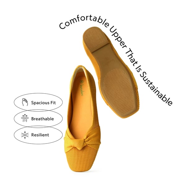  Elegant Square Toe Knit Bow Flats - YELLOW - 2