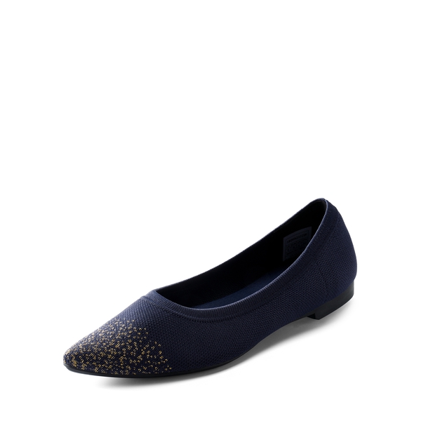  Lightweight Pointed Toe Sparkly Flats - NAVY -  0