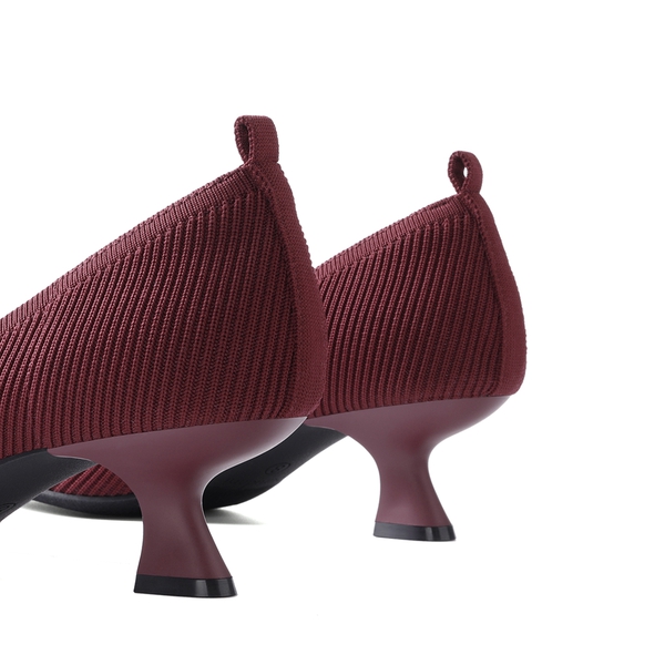 Comfortable Knitted Kitten Heels - BURGUNDY - 4