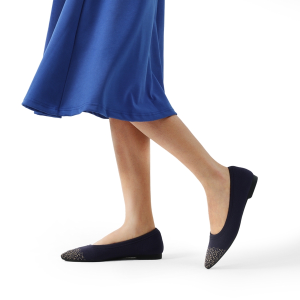  Lightweight Pointed Toe Sparkly Flats - NAVY - 1