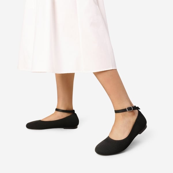 Elegant Removable Ankle Strap Flats  - BLACK - 1