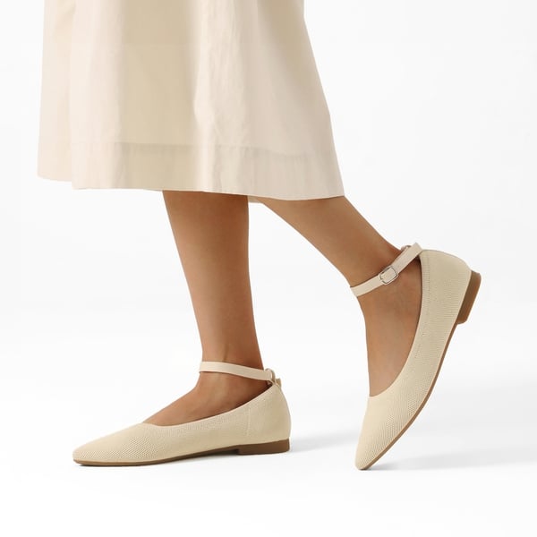Knitted Washable Flats With Straps  - APRICOT - 1
