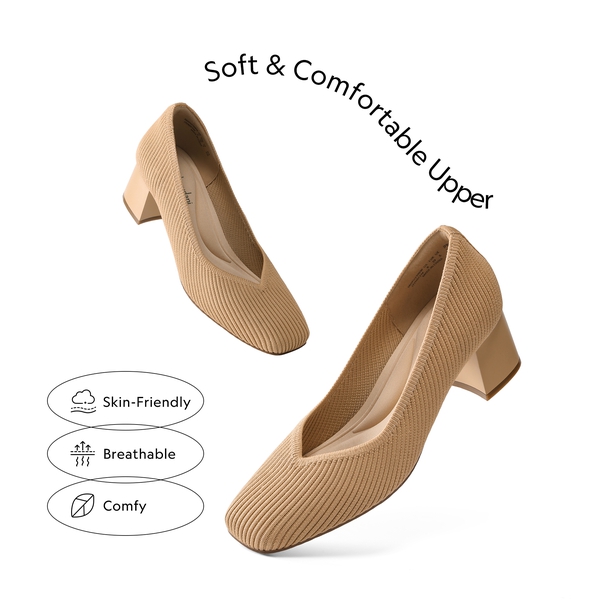 Modern Square-Toe Knit Pumps - BEIGE - 3