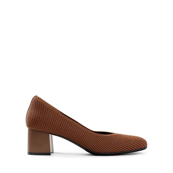 Modern Square-Toe Knit Pumps - BROWN - 6