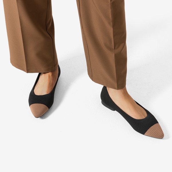 Elegant Knitted Cap Toe Flats - BLACK - 1