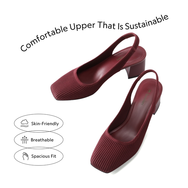 Minimalist Square-Toe Slingback Heels - BURGUNDY - 1