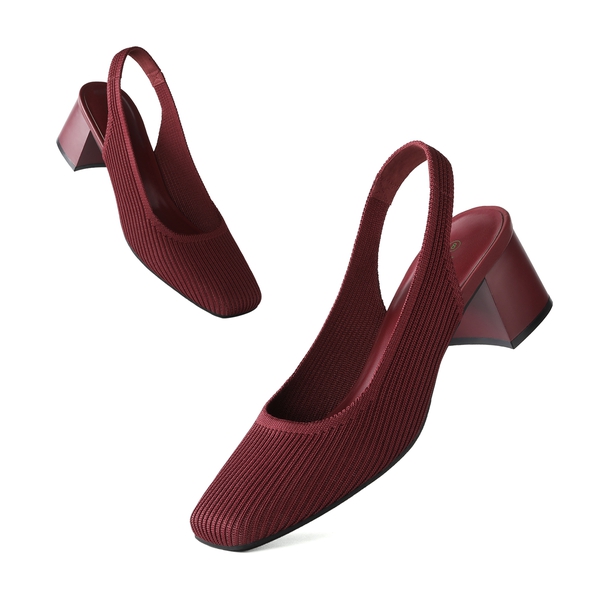 Minimalist Square-Toe Slingback Heels - BURGUNDY - 2