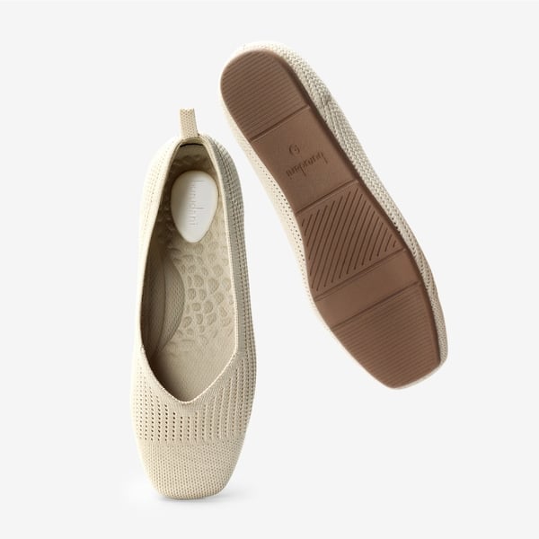 Square-Toe Sustainable Knit Flats - NUDE - 7