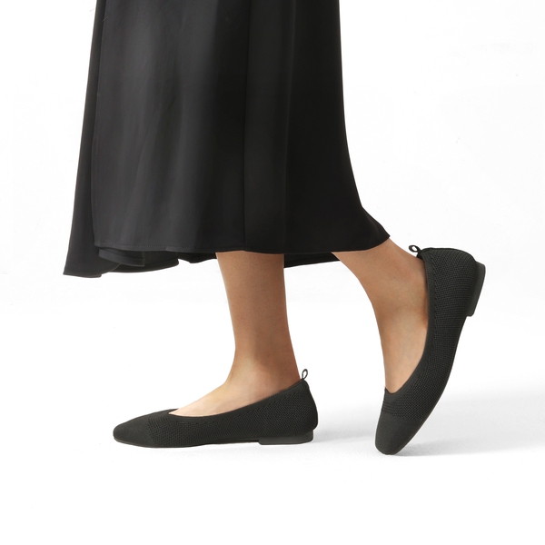  Square Toe Knit Sustainable Flats - BLACK - 1