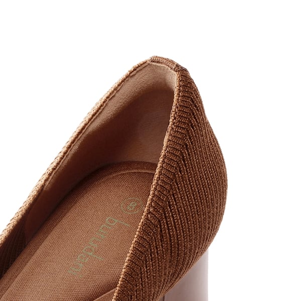 Modern Square-Toe Knit Pumps - BROWN - 5