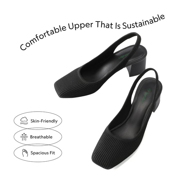 Minimalist Square-Toe Slingback Heels - BLACK - 1