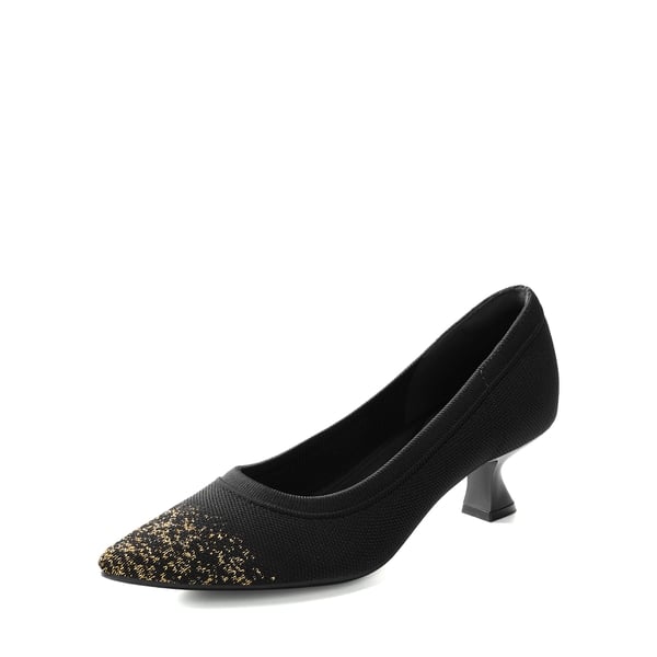 Knitted Pointed-Toe Kitten Heels - BLACK -  0