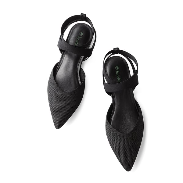 Ankle Strap Pointed Toe Flats With V-Cut Vamp - BLACK - 4