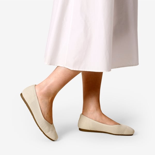 Square-Toe Sustainable Knit Flats - NUDE - 1