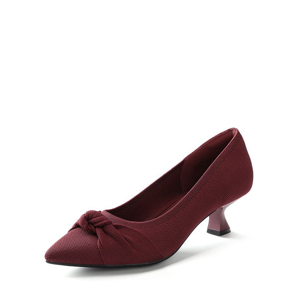 Comfortable Kitten Heels with Bow - BURGUNDY -  0