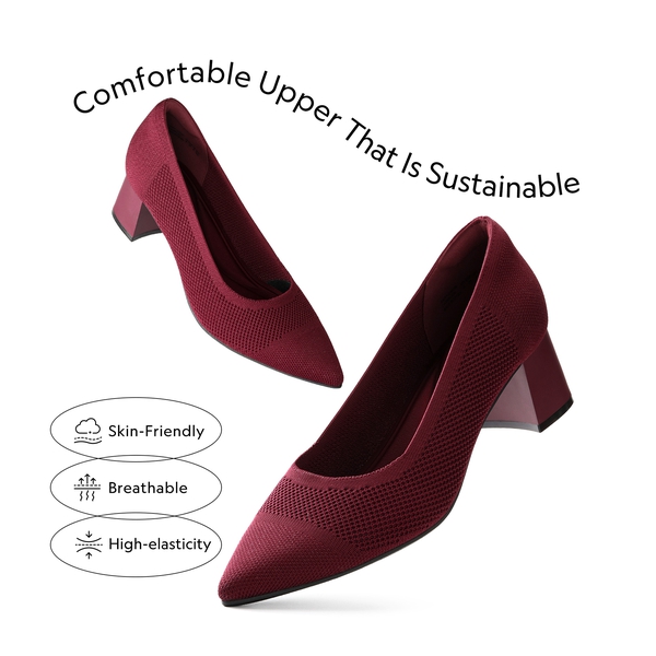  Sustainable Knit Block Heels - BURGUNDY - 2