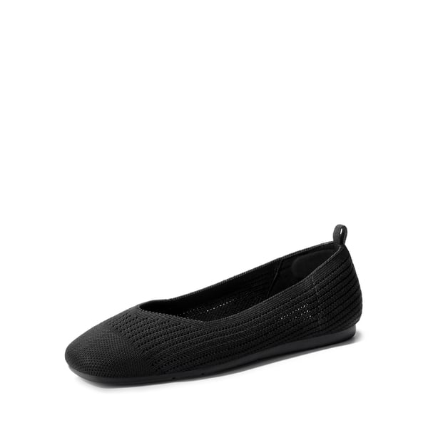 Square-Toe Sustainable Knit Flats - BLACK -  0