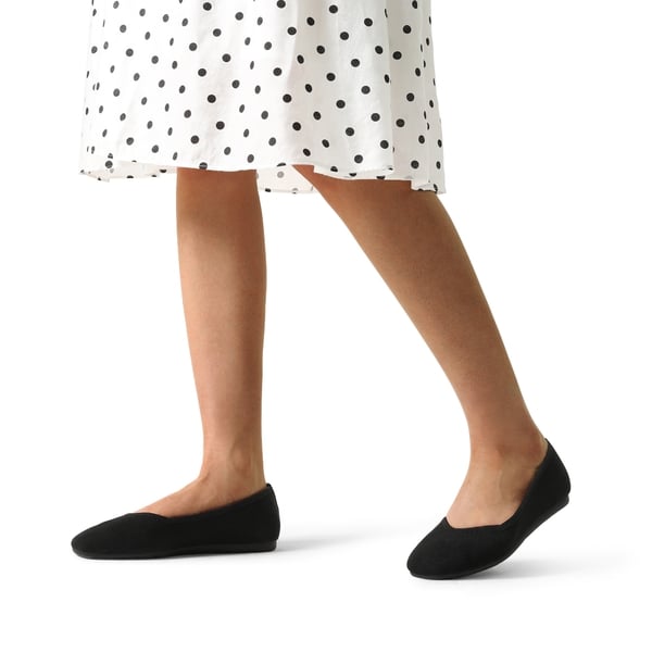 Water-Resistant Square-Toe Flats  - BLACK - 1