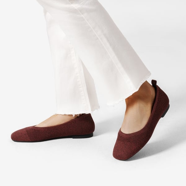 Square Toe Knit Sustainable Flats - RED - 1