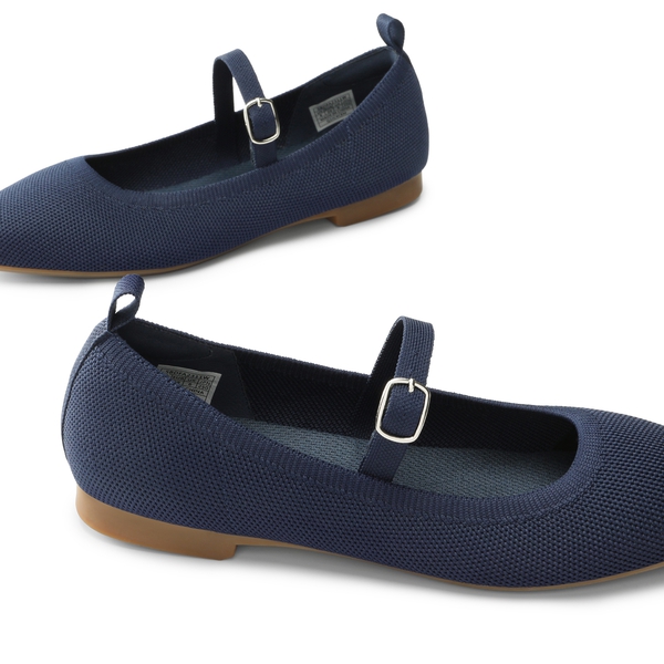 Knitted Washable Flats With Straps  - NAVY - 4