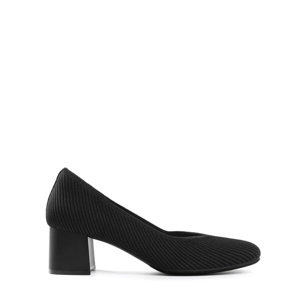 Modern Square-Toe Knit Pumps - BLACK - 6