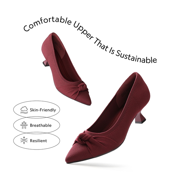 Comfortable Kitten Heels with Bow - BURGUNDY - 2