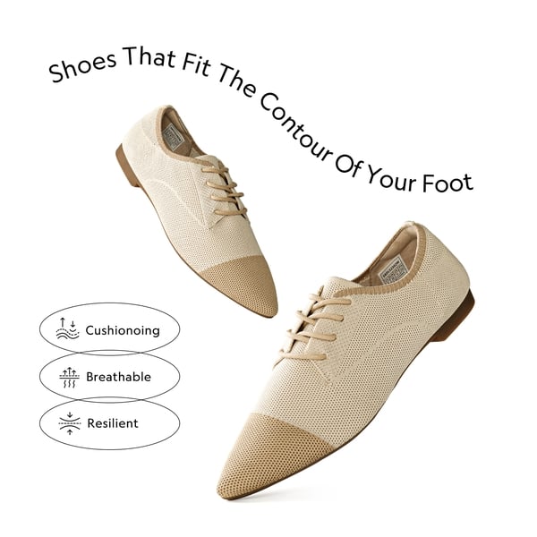 Contemporary Pointed Toe Knit Oxford Shoes - APRICOT-BEIGE - 2