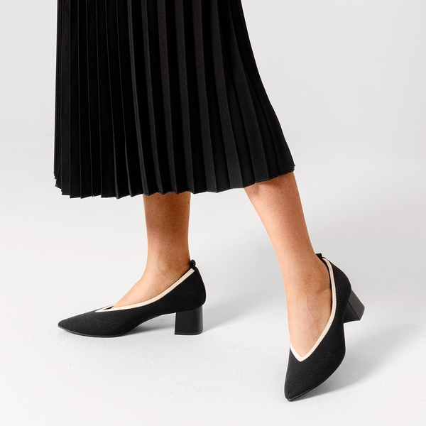 Comfy Chunky Heel Knit Pumps  - BLACK - 1