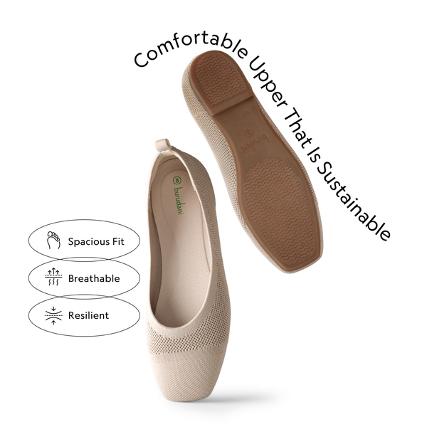  Square Toe Knit Sustainable Flats - NUDE - 1