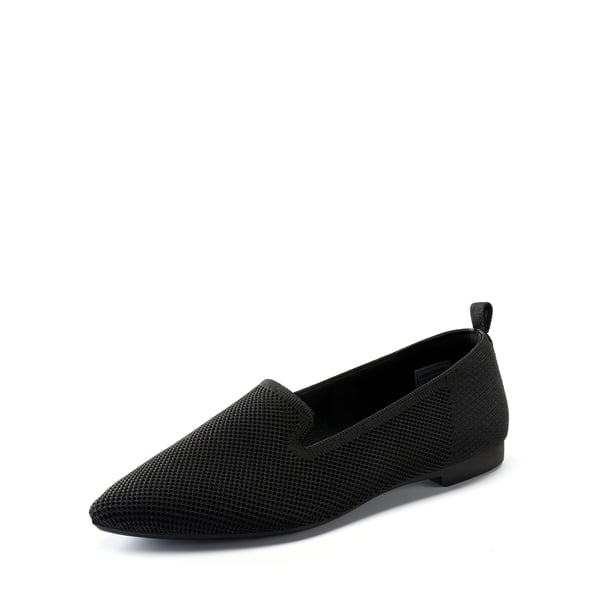 Pointed Toe Slip-On Knit Loafers  - BLACK -  0