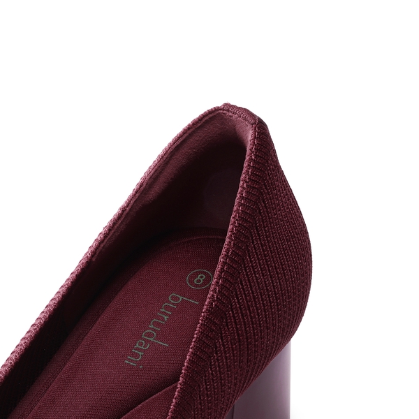 Modern Square-Toe Knit Pumps - BURGUNDY - 5