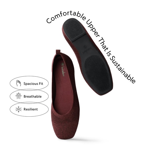  Square Toe Knit Sustainable Flats - RED - 2