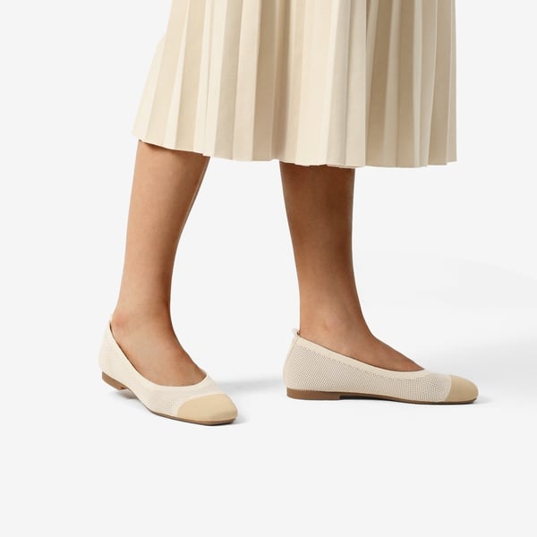  Square Toe Knit Sustainable Flats - APRICOT - 1