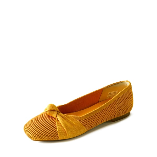  Elegant Square Toe Knit Bow Flats - YELLOW -  0