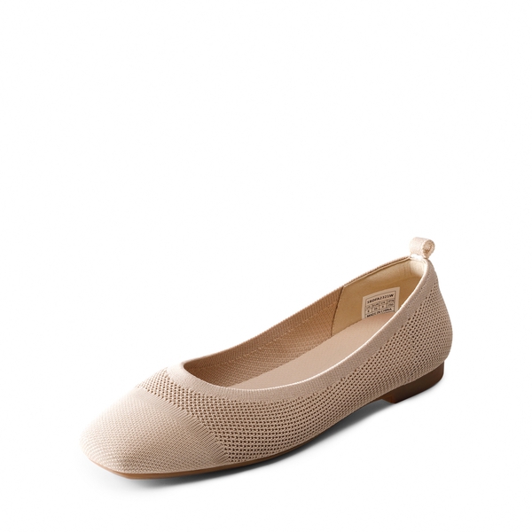  Square Toe Knit Sustainable Flats - NUDE -  0