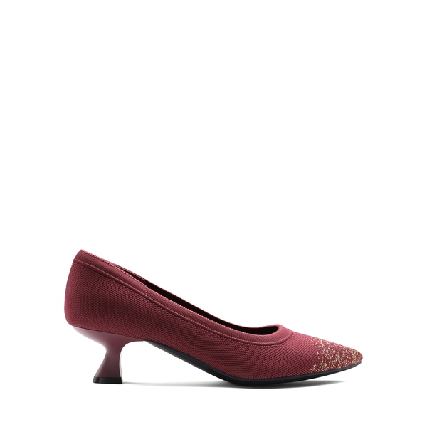 Knitted Pointed-Toe Kitten Heels - BURGUNDY - 6