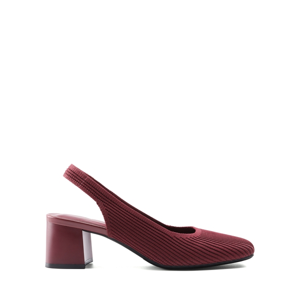 Minimalist Square-Toe Slingback Heels - BURGUNDY - 4