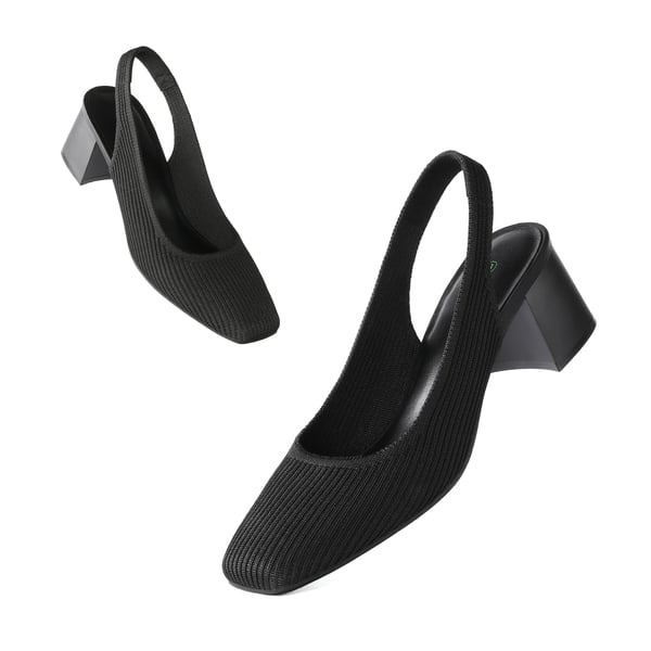 Minimalist Square-Toe Slingback Heels - BLACK - 2