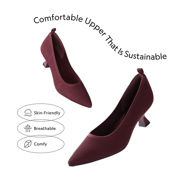 Comfortable Knitted Kitten Heels - BURGUNDY - 3