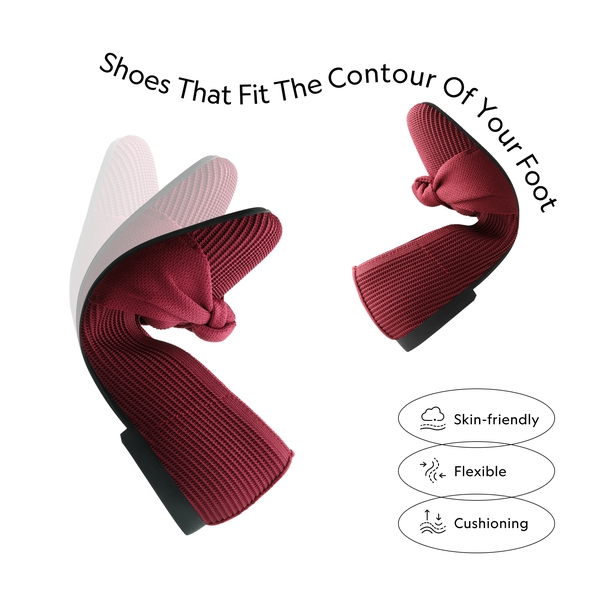  Elegant Square Toe Knit Bow Flats - BURGUNDY - 3