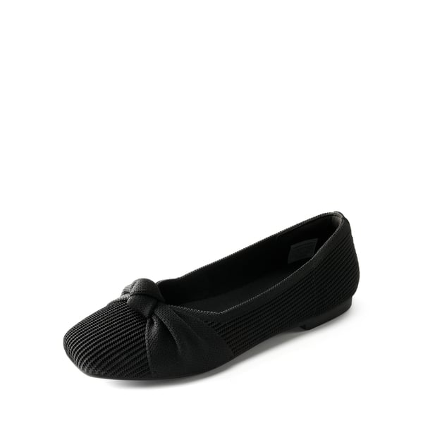  Elegant Square Toe Knit Bow Flats - BLACK -  0