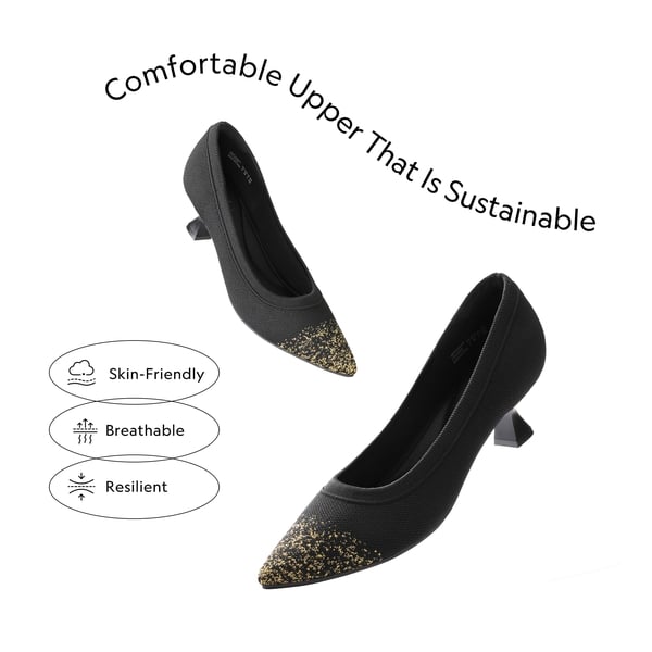 Knitted Pointed-Toe Kitten Heels - BLACK - 2