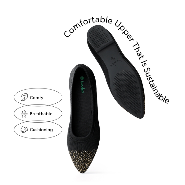  Lightweight Pointed Toe Sparkly Flats - BLACK - 2