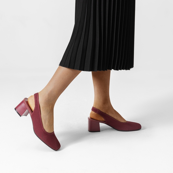 Minimalist Square-Toe Slingback Heels - BURGUNDY - 5
