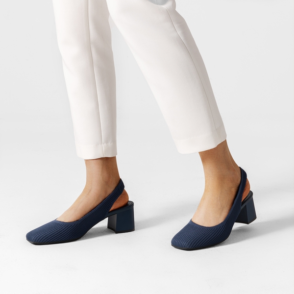 Minimalist Square-Toe Slingback Heels - NAVY - 5